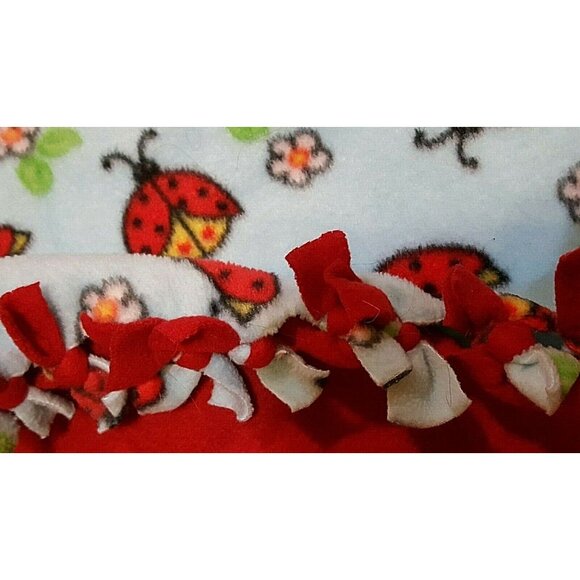 Lap Throw Blanket Handmade Fleece Tied Fringe Double Layer 30 x 56 Ladybug - Picture 6 of 6